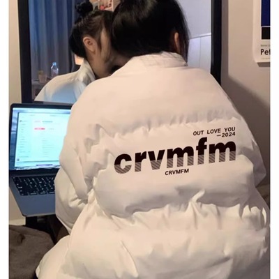 美式米白色hiphop羽绒棉服女