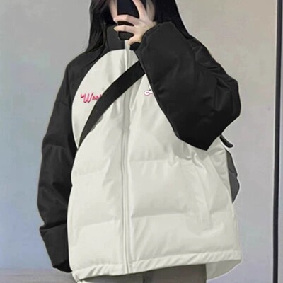 设计感插肩拼色棉衣棉服女冬季