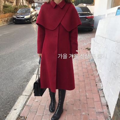 韩国斗篷高级风长款手缝羊毛外套