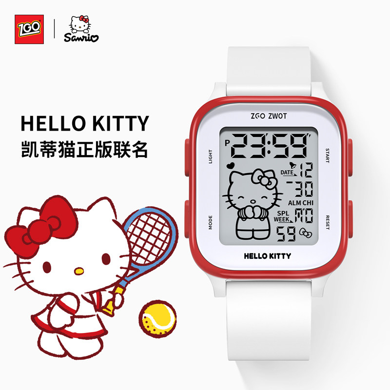 正港ZGOxHellokitty手表女款学生只看时间儿童红色电子