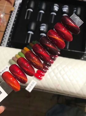 洛菲琳9色酒红猫眼胭脂红胶套装美甲琉璃红色火焰宽猫眼甲油胶