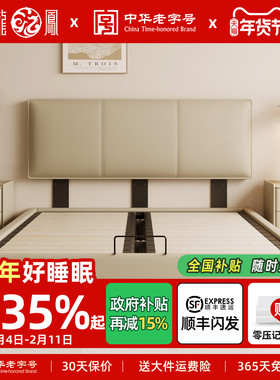 龙凤牛皮床意式极简超薄床头简约现代双人小户型主卧储物收纳6891