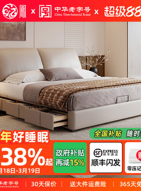 龙凤家居大象耳朵真皮床主卧双人床奶油风意式极简储物床LFS004