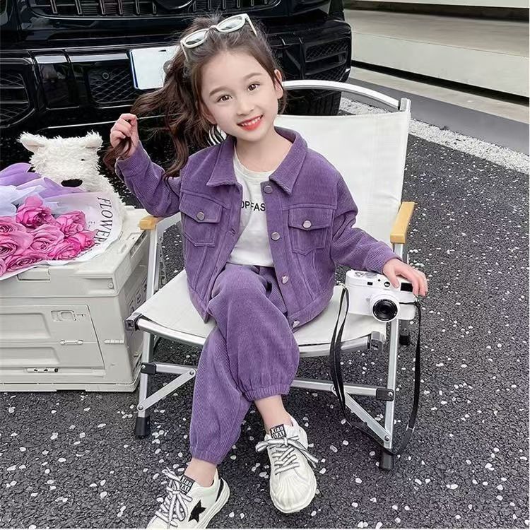 女童春秋灯芯绒韩版夹克两件套