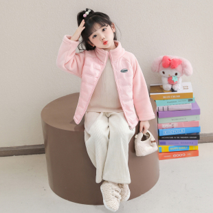 女童加绒加厚连帽冬季保暖拉链外套洋气时尚女宝宝棉袄棉服外套