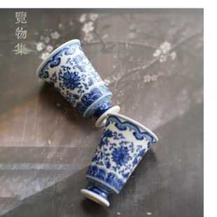 景德镇覽物集青花缠枝莲闻香杯品茗杯主人杯单杯茶器茶具茶杯手工