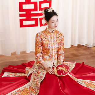 rose 刺绣龙凤褂红色锦缎敬酒出阁服 castle新娘结婚秀禾服新中式