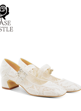 梦幻舞曲rose castle白色婚鞋女粗跟不累脚日常两穿新娘方头单鞋