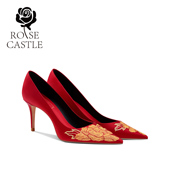 原创手工刺绣高跟鞋 花开富贵rose 国风婚鞋 女新娘鞋 castle 新中式