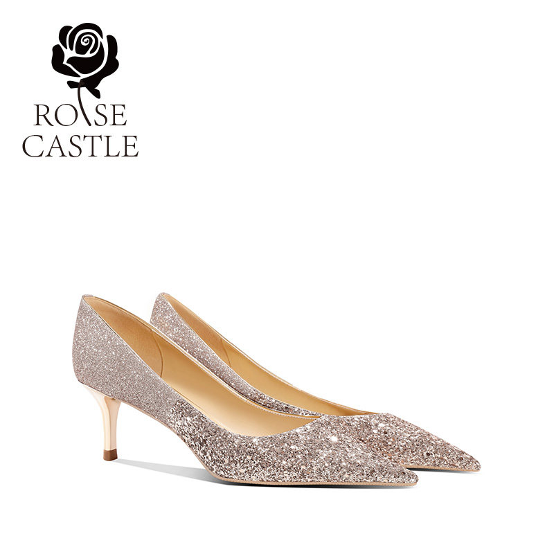 rosecastle婚宴鞋水晶婚鞋2022年春季新款金色不累脚日