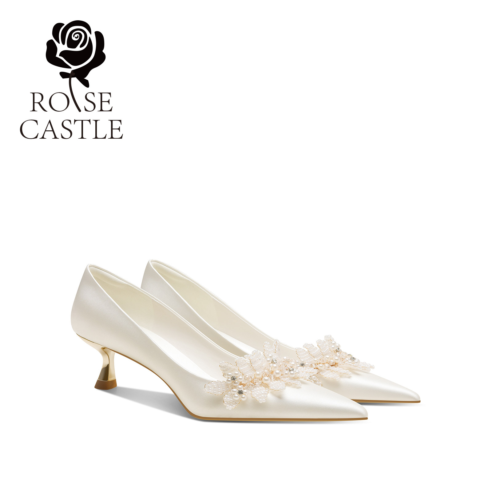 rosecastle 小高跟好穿不累脚婚鞋女新娘鞋2026新款白