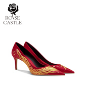 新娘高跟鞋 女 红色刺绣秀禾婚鞋 女中式 凤尾香罗 rosecastle