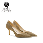 茶金色渐变细高跟日常通勤尖头单鞋 rose castle轻奢气质女鞋 女