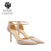 rose 不累脚乳胶垫包头凉鞋 castle一字带中空高跟鞋 女水晶新娘鞋