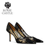 设计感气质名媛单鞋 rose 新娘鞋 黑色网纱高跟鞋 castle婚宴鞋 婚鞋