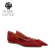 rose 气质秀禾婚纱平底鞋 castle国色佳人婚鞋 女红色蕾丝新娘鞋