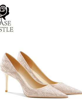 流影逐波rose castle水晶婚鞋女金色高跟日常婚纱两穿新娘订婚鞋
