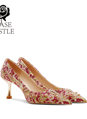rose castle红色新中式秀禾婚鞋女新娘结鞋婚敬酒单鞋礼服高跟鞋