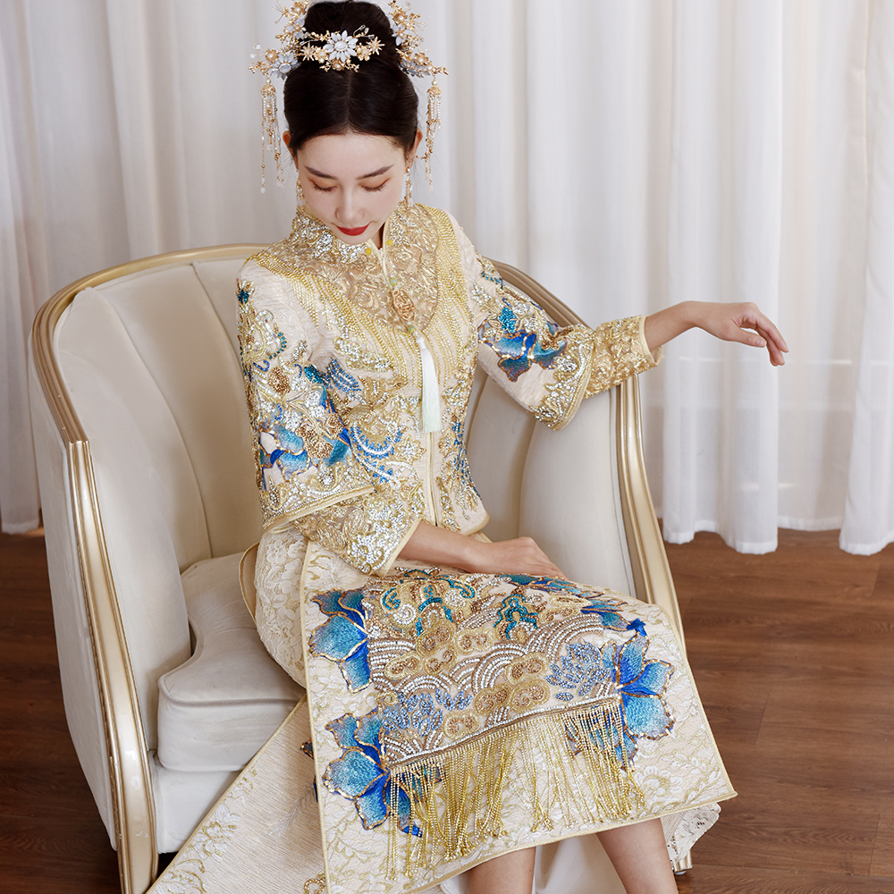 rose castle【温婉千金】香槟金典雅秀禾服新中式重工嫁衣出阁服