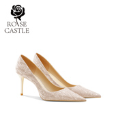 rose 成人礼高跟鞋 castle香槟金订婚鞋 细高跟秀禾婚纱两穿新娘鞋