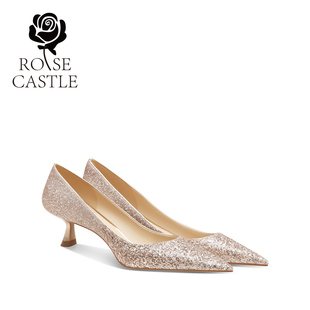 女 秀禾主纱两穿酒杯跟婚鞋 rosecastle新娘订婚鞋 不累脚水晶高跟鞋