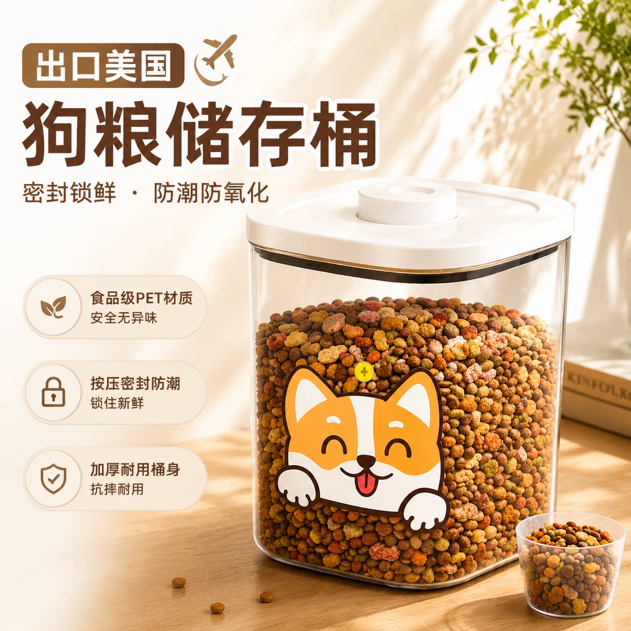 出口美国EAYU狗粮储存桶密封罐收纳盒真空防潮储粮桶狗粮密封桶