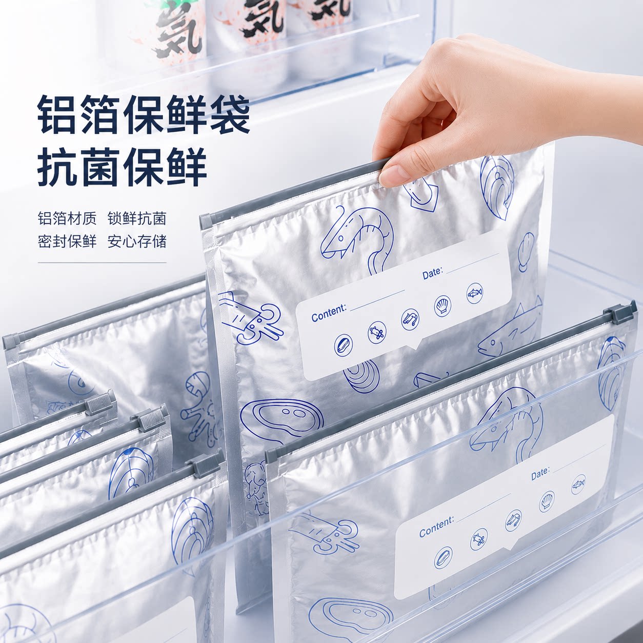 日本铝箔抗菌保鲜袋冰箱冷冻密封袋自封袋拉链式食品级封口分装袋