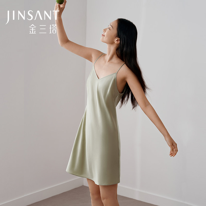 重磅真丝睡裙丝滑舒适100%桑蚕丝吊带睡衣女宽松纯色家居服金三塔,女士内衣/男士内衣/家居服,睡裙,淘宝优惠券,粉丝福利购,淘宝优惠卷