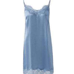 金三塔真丝吊带睡裙女夏凉感舒适100%桑蚕丝送礼礼物性感蕾丝睡衣