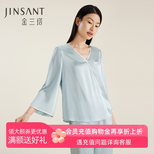 100%桑蚕丝丝绸新款 金三塔真丝睡衣女春夏新品 可外穿两件套家居服