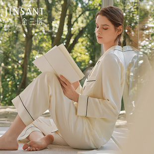 金三塔重磅真丝睡衣女100%桑蚕丝金三塔情侣礼物男可外穿家居服套