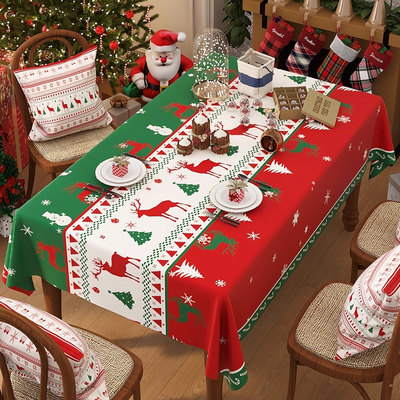 圣诞桌布防水防油客厅餐桌布新年红色格子氛围感装饰布感恩节台布