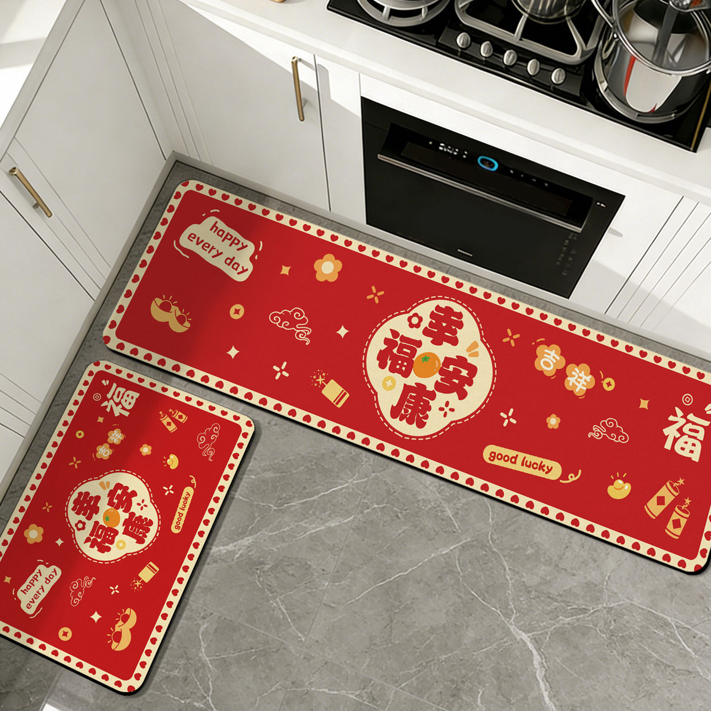 2026款新年厨房地垫防滑防油硅藻泥吸水脚垫红色免洗可擦防水地毯,居家布艺,厨房地垫,淘宝优惠券,粉丝福利购,淘宝优惠卷