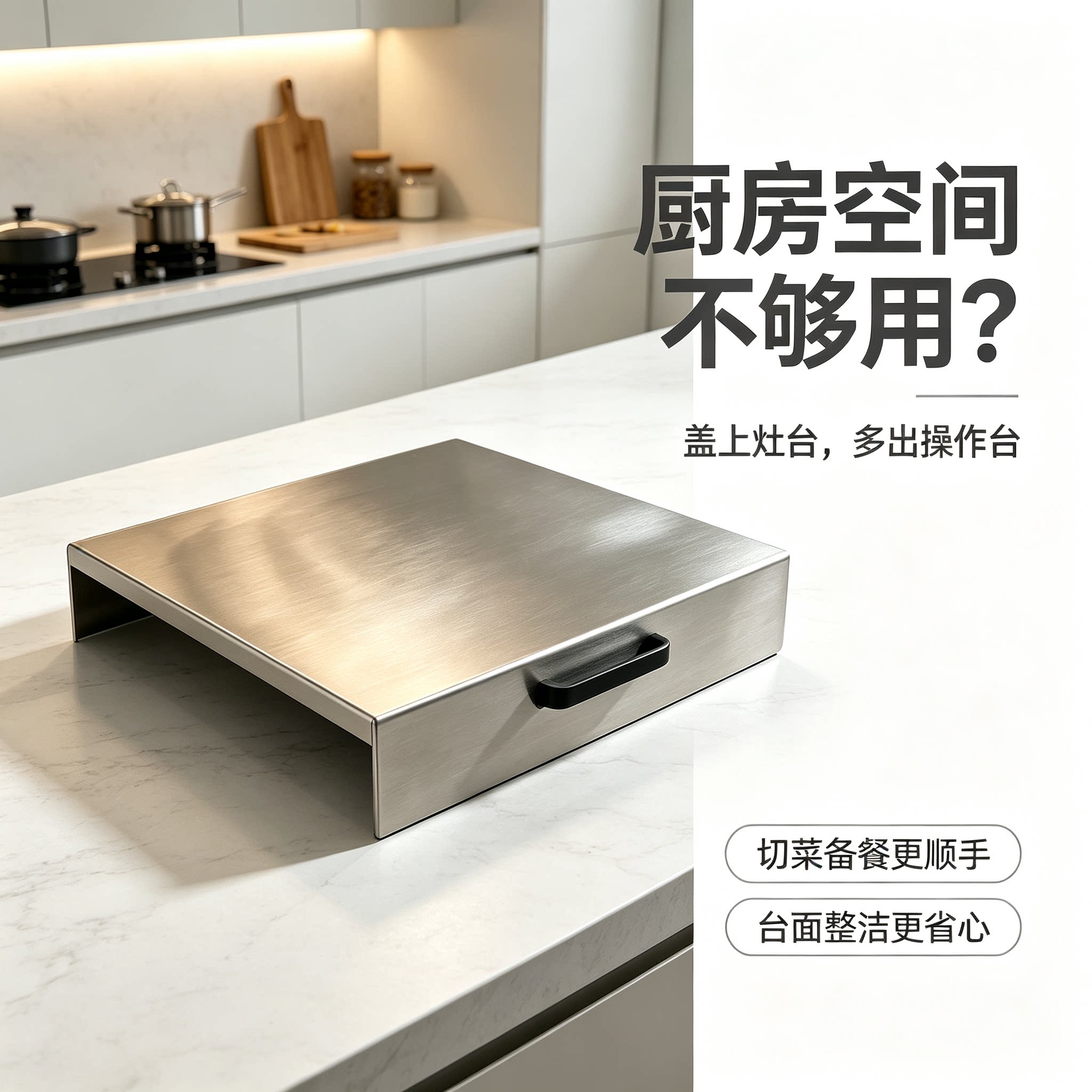 304不锈钢灶台盖板加厚燃气灶台面置物架家用防油污厨房收纳神器