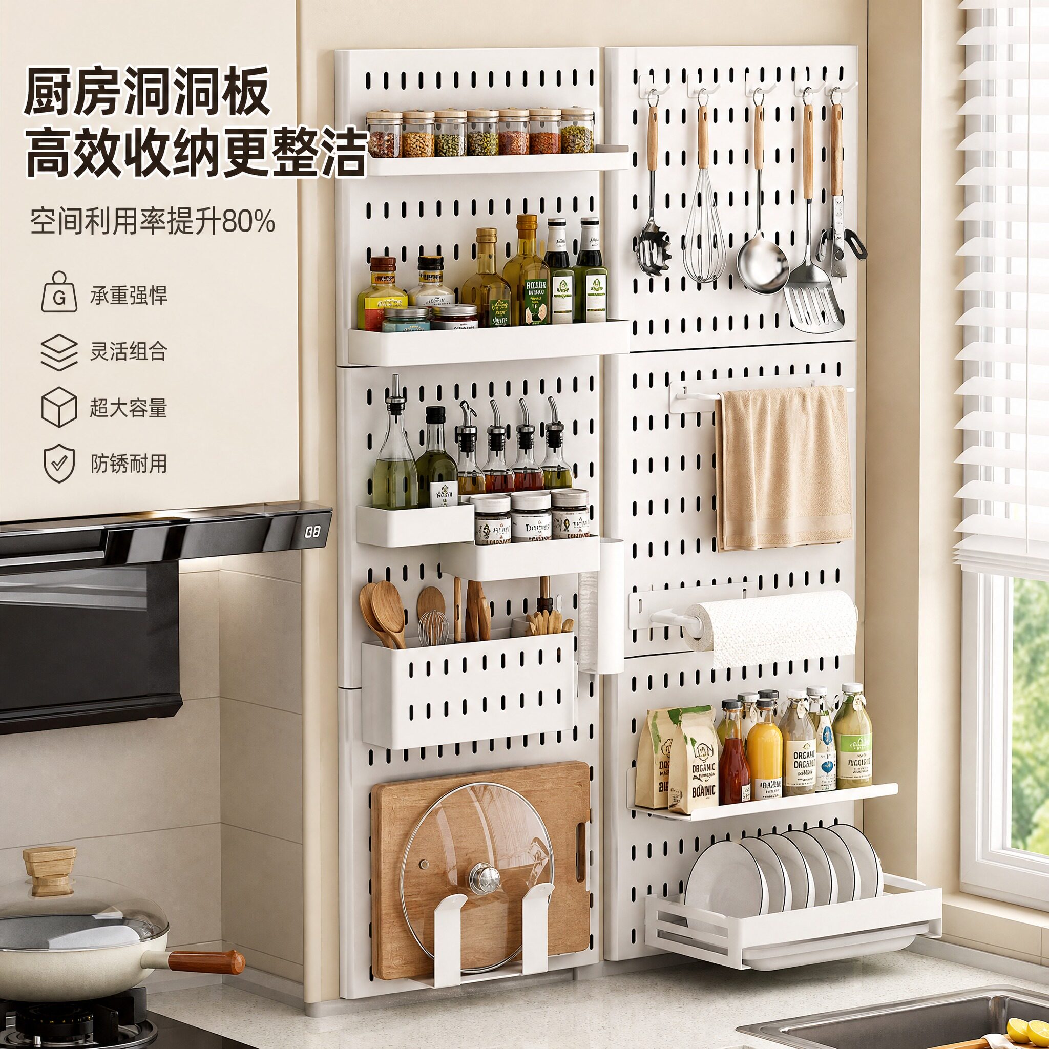 免打孔墙上洞洞板置物架调料架