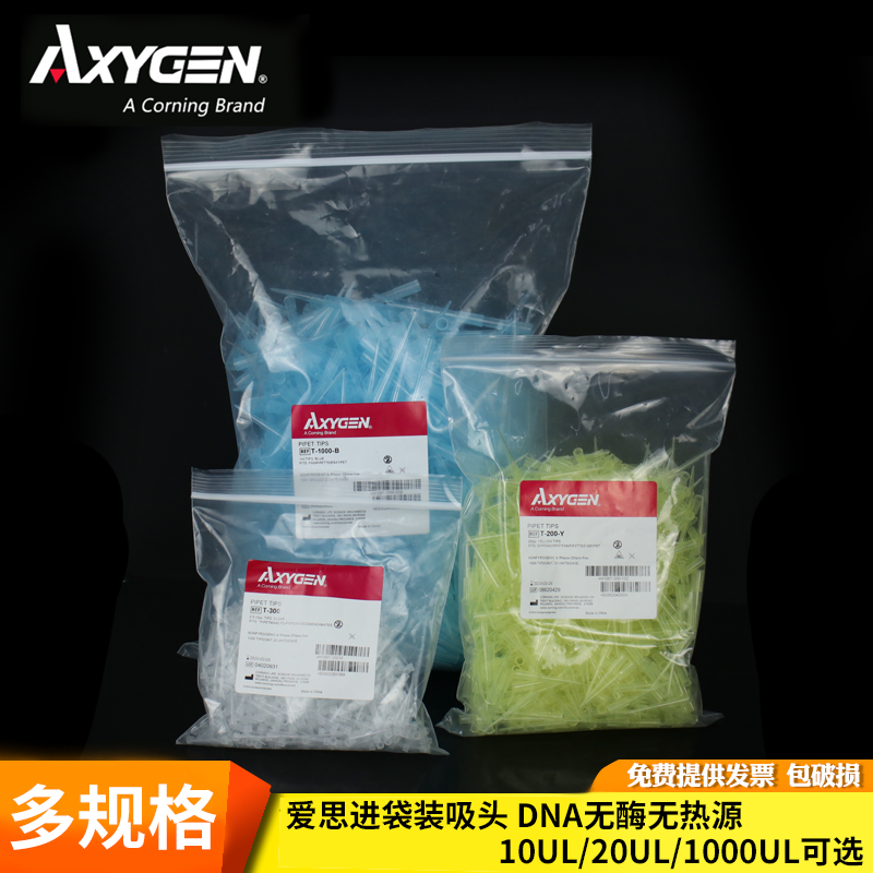 Axygen爱思进正品 袋装吸头 移液器枪头10/200/1000ul 无RNA/DNA酶无热源 T-300 T-200 T-1000