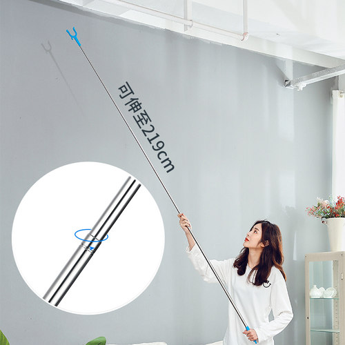 撑衣杆家用学生宿舍头宿舍加长挑挂取晒阳台衣叉杆不锈钢自由伸缩
