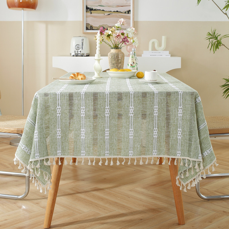 安娜丽丝法式棉麻流苏刺绣桌布