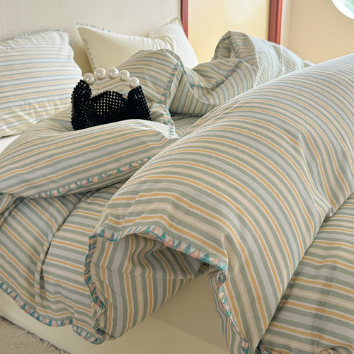 四件套高支全棉磨毛四季条纹简约