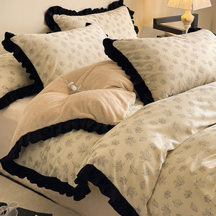 床品 床单轻奢被套秋冬季 法式 灯芯绒床上四件套珊瑚牛奶绒2025新款