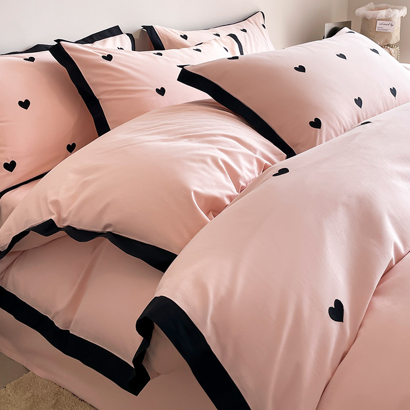 轻奢高级感四件套全棉100纯棉2025新款爱心被套床单床笠床上用品4