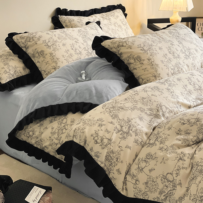 灯芯绒被套单件法式轻奢