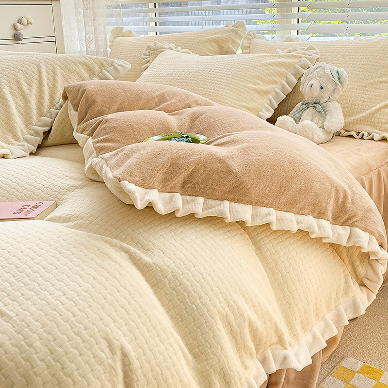 冬季加厚素色雕花牛奶绒四件套