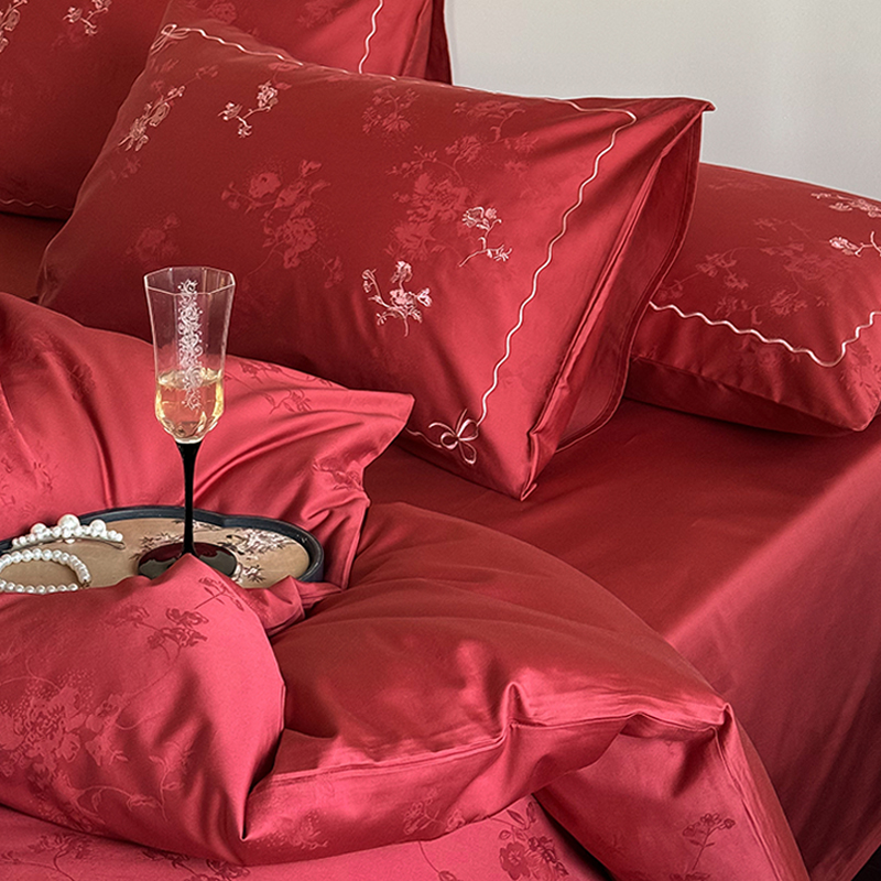 纯棉结婚床上用品四件套全棉婚庆大红色床单被套喜被新婚嫁房被罩