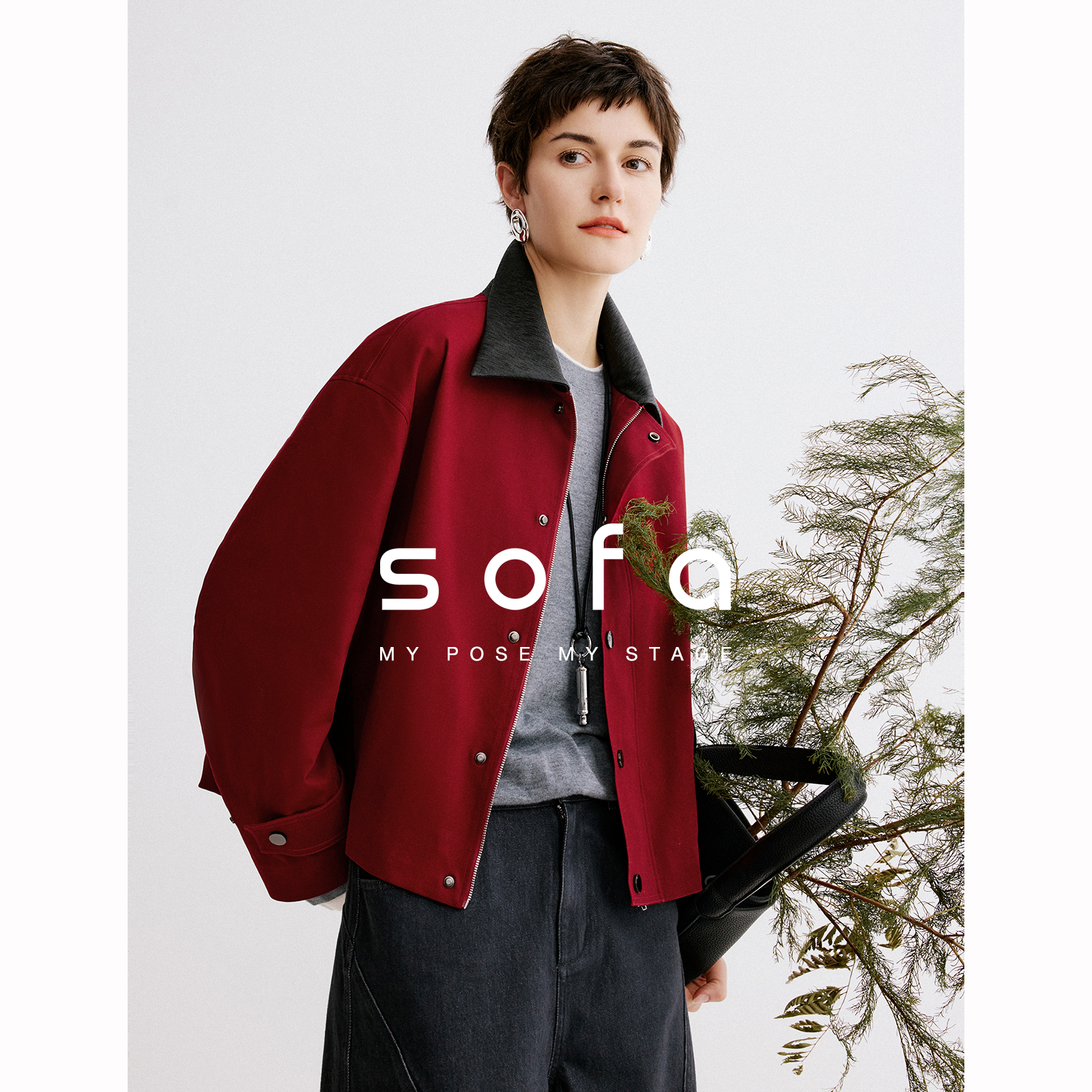 巴恩风谷仓夹克!sofa时髦复古翻领短款宽松版型撞色外套上衣女