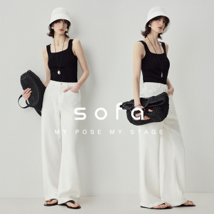 100%天丝凉感小白裤 女 sofa时髦百搭遮肉显腿直白色休闲牛仔长裤