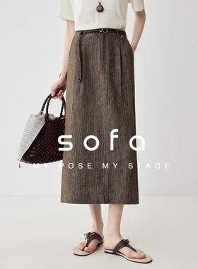 老钱风亚麻人字纹半身裙！sofa百搭时髦棉麻开叉直筒长裙女