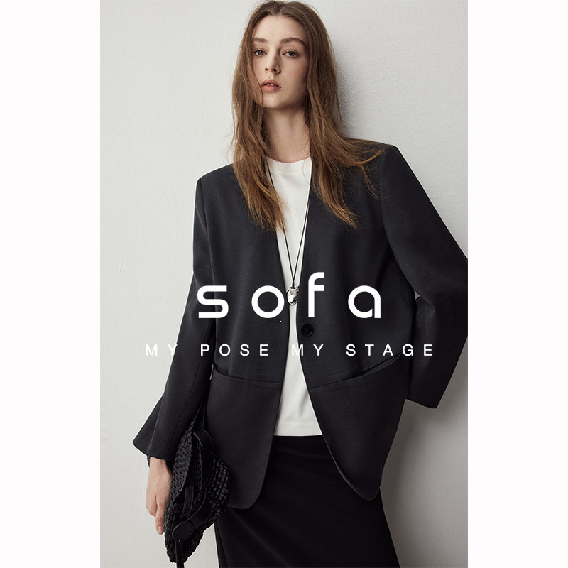 轻奢老钱醋酸羊毛!sofa极简高智感抗皱高定西装女无领短外套女