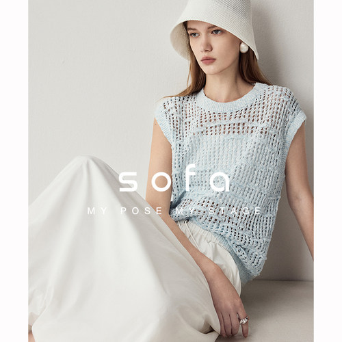 sofa时髦镂空T恤无袖凉感罩衫