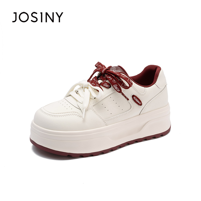 卓诗尼2026年春季新款厚底板鞋女系带休闲鞋松糕鞋增高小白鞋